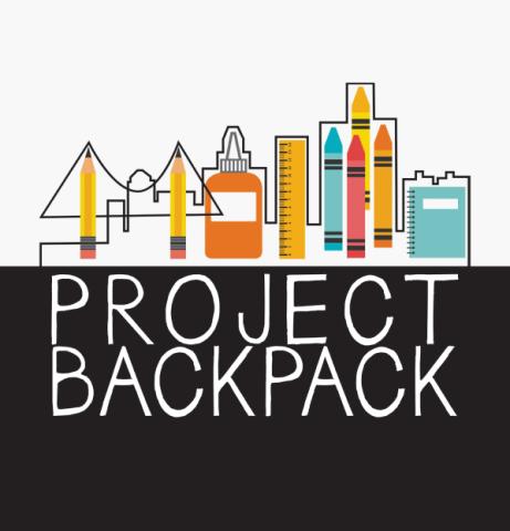 Picture of school supplies with text that reads Project Backpack 