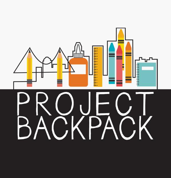 Picture of school supplies with text that reads Project Backpack 